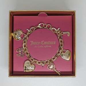 NEW Juicy Couture Gold-Toned Quilted Heart Charm Bracelet